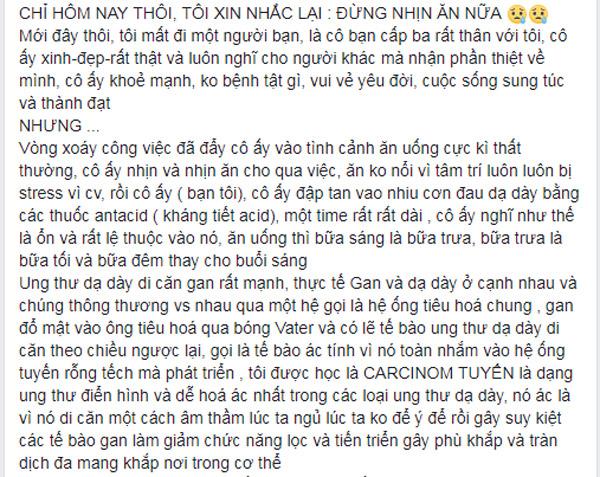 "dung nhin an nua", tam thu day song sau cai chet cua co gai tre vi ung thu da day - 1