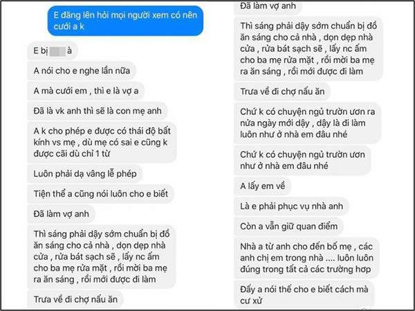 Cư dân mạng kẻ phẫn nộ, người toát mồ hôi trước yêu cầu: "Lấy anh, em phải phục vụ nhà anh" Cư dân mạng kẻ phẫn nộ, người toát mồ hôi trước yêu cầu: "Lấy anh, em phải phục vụ nhà anh"