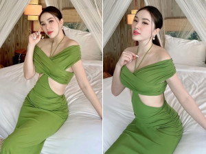 "Vợ đại gia Hà Tĩnh" diện váy xẻ hiểm hóc, tự tin khoe cân nặng sau sinh